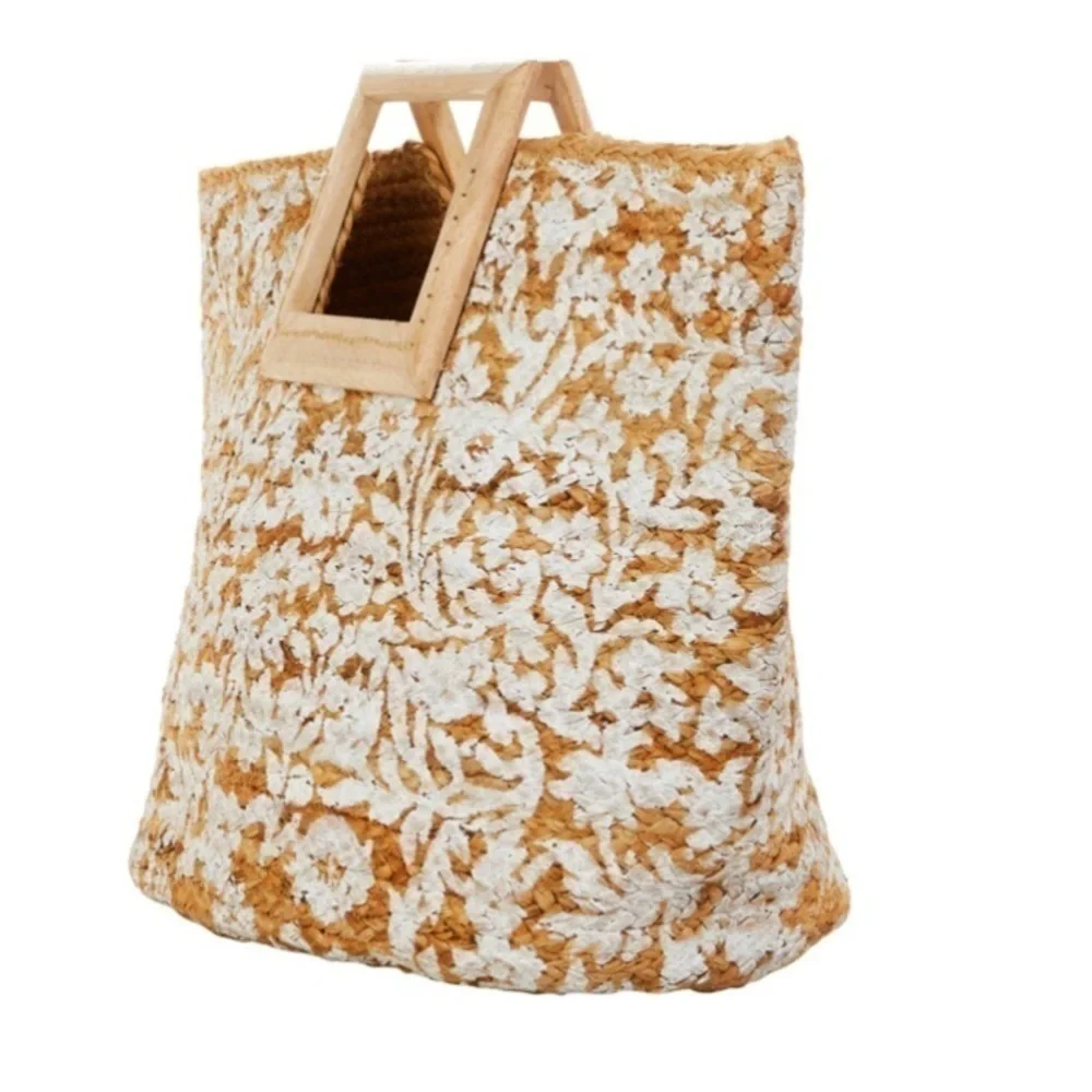 Antik Kraft Floral Jute Tote-NWT